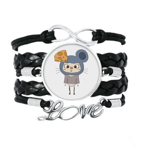 Bracelet Animal Souris Nature Gris Fromage Uu, Accessoire D'amour, En Cuir Torsadé, Corde À Tricoter