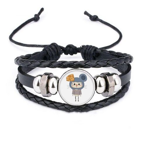 Bracelet En Cuir Tressé Avec Corde, Animal Mouse, Nature, Fromage Gris, Uu
