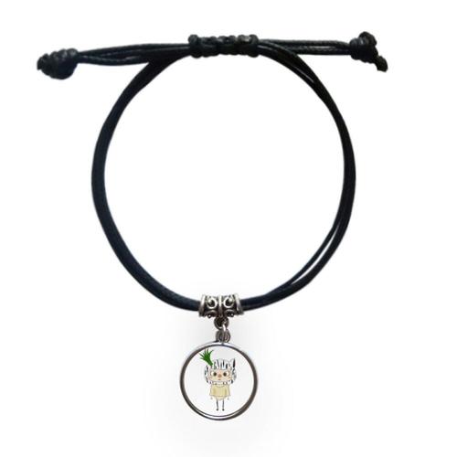 Bracelet En Cuir Avec Corde, Animal Noir, Herbe Naturelle, Bijoux Noirs