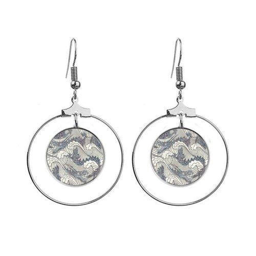 Boucles D'oreilles Motif Vague De Dragon Bleu, Peinture De Lignes, Boucles D'oreilles, Pendentif, Bijoux, Cercle De Goutte
