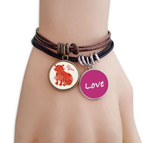 Bracelet En Cuir Motif Année Du Tigre, Bracelet D'amour Rouge Du Zodiaque, Corde, Ensemble Pour Couple