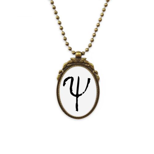 Collier Avec Pendentif En Perle, Chaîne Avec La Silhouette Noire De L'alphabet Grec Psi, Vintage