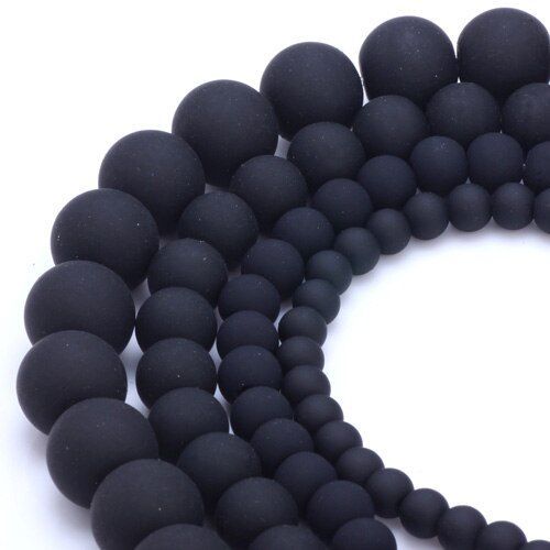Perles De Verre En Caoutchouc De 6mm/8mm/10mm/14mm, Couleur Noir Mat, Fabrication De Bracelet/Collier
