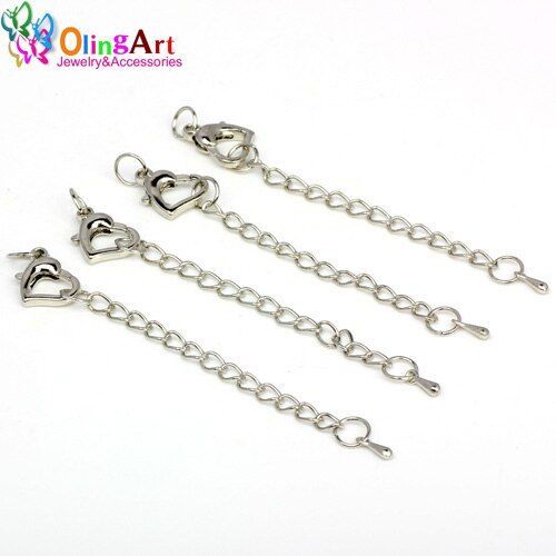 Lot De 6 Pièces De Bracelets Et Colliers En Forme De C¿Ur De Pêche, Plaqué Rhodium/Or, 75mm, Extrémités À Sertir, Chaînes Allongées, Fabrication De Fermoirs