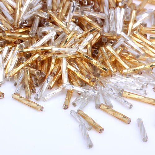 Perles De Rocaille En Verre, Tube Couleur Or Et Argent, 2x11mm, 65g, Vente En Gros, Accessoire Pour Fabrication De Colliers, Bijoux À Bricoler Soi Même