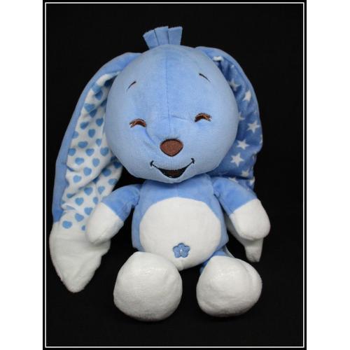 Doudou Peluche Lapin Bleu Blanc Étoiles - Auchan Baby - Env. 32cm