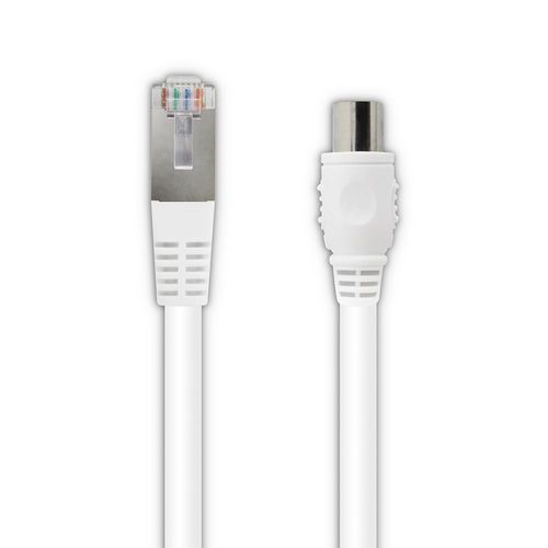 Câble TV coaxial et Ethernet mâle/mâle RJ45 - 2 m - blanc