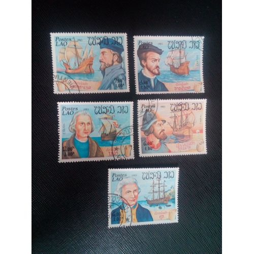 Timbre Laos Yt 499 A 503 Les Explorateurs Et Leurs Navires 1983 ( 041105 )