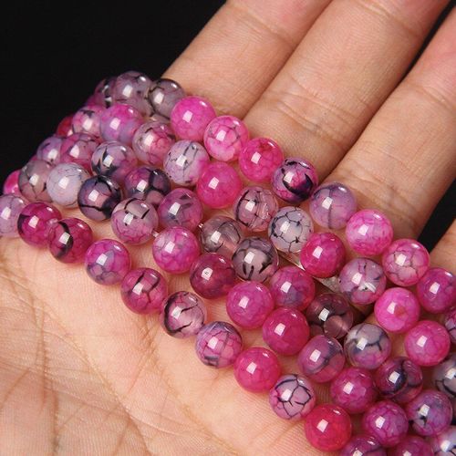 Perles Rondes En Pierre Naturelle Pour La Fabrication De Bijoux, Agates De Veines De Dragon Rose, Accessoires Pour La Fabrication De Bracelets Et De Boucles D'oreilles, Diy, 6/8/10mm