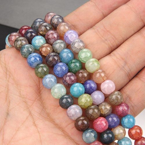 Perles D'agates Roses Naturelles Craquelées De 8mm, Perles Rondes En Quartz Pour La Fabrication De Bijoux, Accessoires Pour Colliers Et Bracelets
