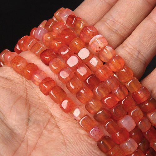 Collier Et Bracelet En Pierre Naturelle Polie, Carré Orange Dragon Veines Agates, Perles En Vrac, 6 8mm, Bricolage, Vente En Gros