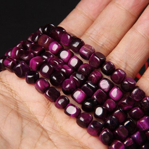 Collier En Pierre D'agates Oeil De Tigre Colorée, Perles Violettes Naturelles Carrées, Perle D'espacement Ample Pour La Fabrication De Bijoux 6 8mm Bricolage Bracelet Collier 15
