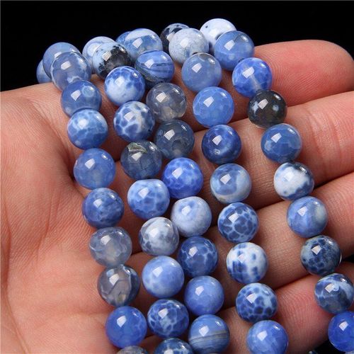 Perles En Pierre D'agate, Veines De Dragon Craquelées, Bleu Naturel, Pour La Fabrication De Bijoux, Accessoires De Bracelet, Diy, 6mm, 8mm, 10mm