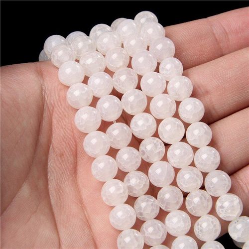 Perles En Pierre D'agate Naturelle Lisse Craquelée, Rondes Et Amples, Blanches, Pour La Fabrication De Bijoux, Accessoires Pour Bracelets Et Colliers, Bricolage, 6/8/10mm
