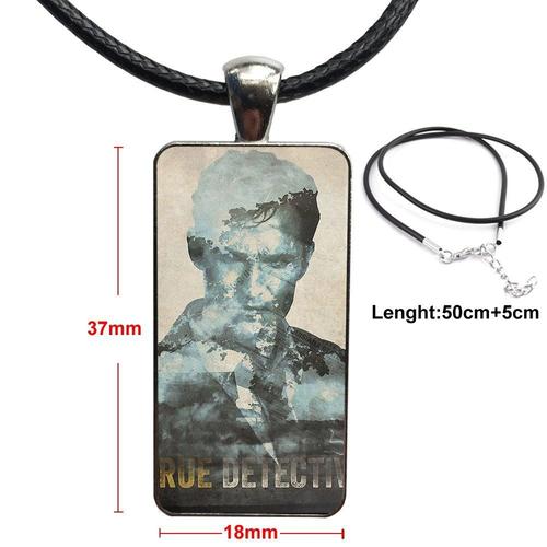 Collier Ras Du Cou En Acier Pour Hommes Et Femmes, Cabochon En Verre De Couleur Avec Pendentif En Forme De Rectangle, Série Hbo, Véritable Marque Détective De Rouille