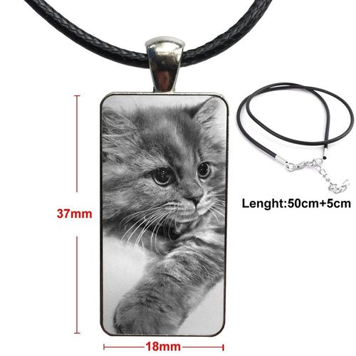 Collier Avec Pendentif Cabochon En Verre Pour Femmes, Bijoux Tendance Unisexe En Acier Plaqué, Chat Gris Avec Caméra Zenit