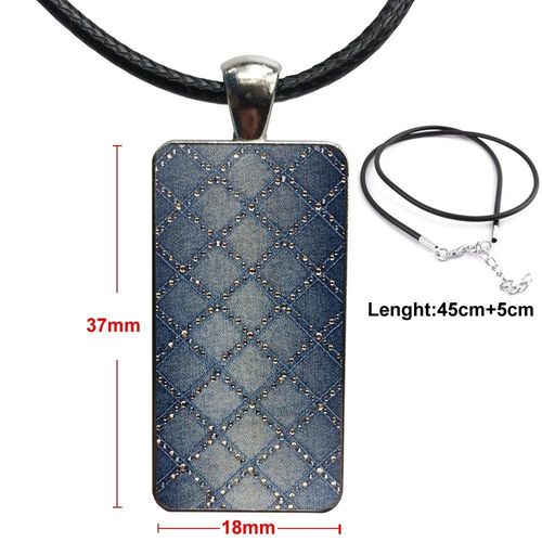 Collier En Verre Pour Hommes Et Femmes, Pendentif Rectangle, Ras Du Cou, Bijoux Pour Hommes Et Femmes, Cadeau De Fête, Style Jean Bleu Denim