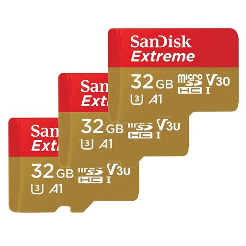 Lot de 3 Carte Mémoire Micro SDHC SanDisk Extreme 32 Go MicroSDHC Adaptateur SD 100 Mo/s Classe 10 U3 V30 A1