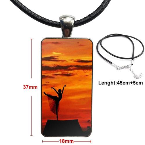 Pendentif Vintage En Verre Pour Femmes, Collier Rectangulaire Pour Enfants, Danseuse De Ballet, Silhouette Dansante