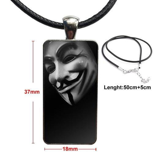 Bijoux Cabochon En Verre Couleur Acier, Collier Rectangle Ras Du Cou Avec Long Pendentif Pour Femmes, Bijoux V Pour Vendetta, Masque Analogique