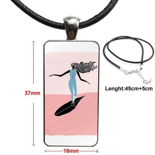 Collier Ras Du Cou Pour Filles, Cabochon En Verre De Couleur En Acier Inoxydable Avec Pendentif En Forme De Rectangle
