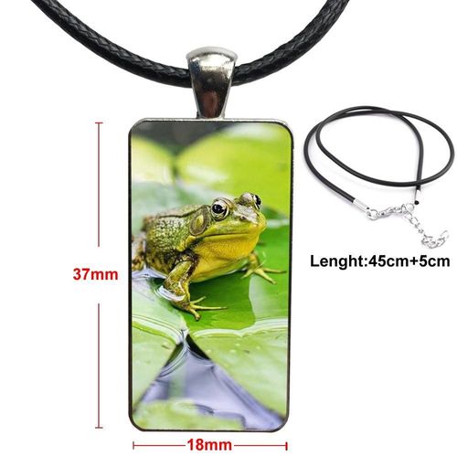 Bijoux Vintage En Acier Plaqué Avec Cabochon En Verre, Cadeau Pour Femmes Et Filles, Mignon Vert Grenouille, Long Pendentif Rectangle, Collier