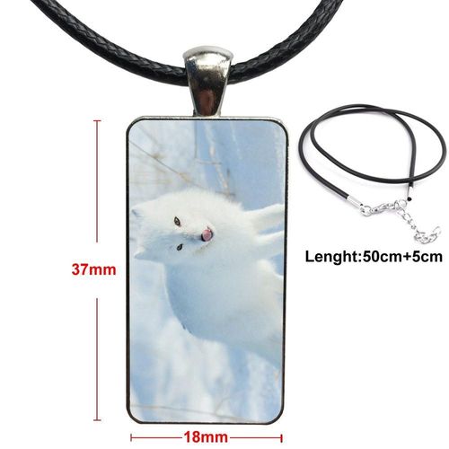 Cabochon En Verre Blanc Pour Femmes, Cadeau Pour Filles, Couleur Acier, Pendentif Rectangulaire, Collier Ras Du Cou