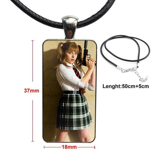 Collier Dessin Anim? Kick Ass Hit Pour Femmes, Bijoux Rouges Misk Avec Cabochon En Verre Plaqu? En Acier, Long Pendentif Rectangle Pour Femmes