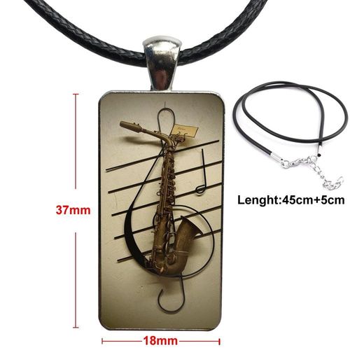 Saxo Et Rose Note Music, Cabochon En Verre, Pendentif Rectangle, Collier Ras Du Cou, Bijoux Pour Femmes, Cadeaux Pour Garçons