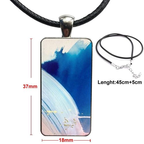 Pendentif Cabochon En Verre Pour Femmes Et Hommes, Collier Rectangle À La Mode, Art Bleu Océan Aquarelle Impression Graffiti