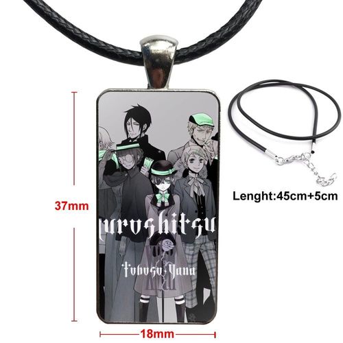 Collier Noir Pour Hommes Et Femmes, Longue Chaîne Avec Rectangle, À La Mode