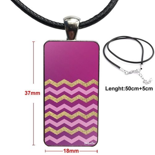 Collier Imprimé Artistique À Rayures Rose Et Or Pour Unisexe, Cadeau De Fête, Longue Chaîne À La Mode Avec Bijoux Rectangulaires