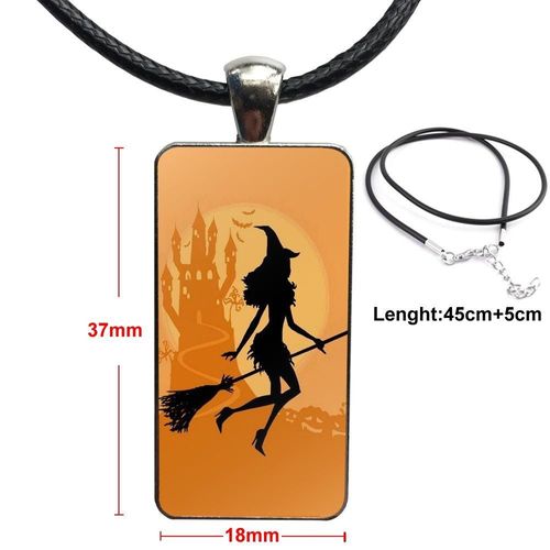 Collier Rectangulaire En Verre Pour Hommes Et Femmes, Pendentifs En Tissu, Citrouille, Vintage, À La Mode, Joyeux Halloween