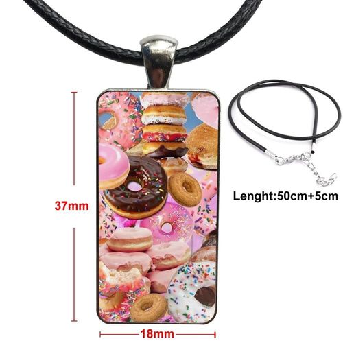 Collier En Verre Pour Femmes Et Garçons, Cabochon, Pendentif, Rectangle, Ras Du Cou, Bijoux Délicieux, Donut, Rose, Mignon