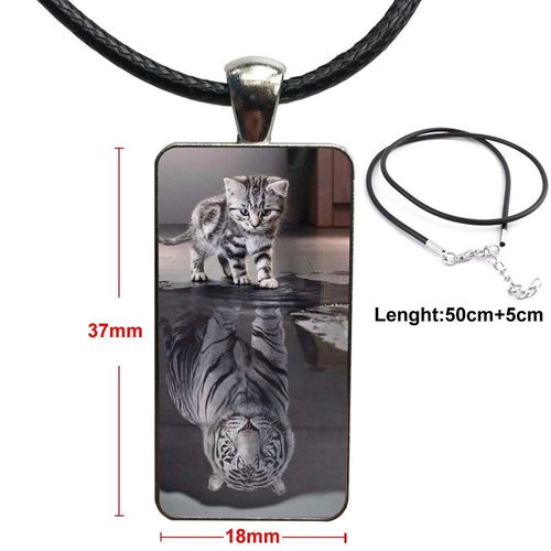 Collier En Verre Pour Femmes Et Enfants, Design Vintage, Mode, Rectangle, Pendentifs, Chat Noir, Animal, Bricolage Coloré