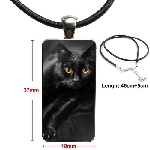 Pendentif ¿Il De Chat Noir Pour Filles, Design Vintage En Verre, Collier Rectangulaire Pour Femmes