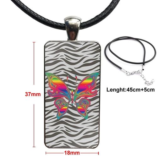 Cabochon En Verre De Couleur En Acier Inoxydable, Pendentif En Forme De Rectangle, Collier Ras Du Cou Pour Unisexe, Cadeau De Fête, Papillon Bleu À La Mode