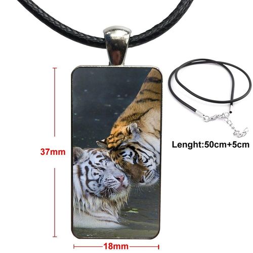 Bijoux Tigre Blanc Et Doré Pour Femmes, Cabochon En Verre, Bijoux En Acier Avec Long Pendentif, Collier Rectangulaire
