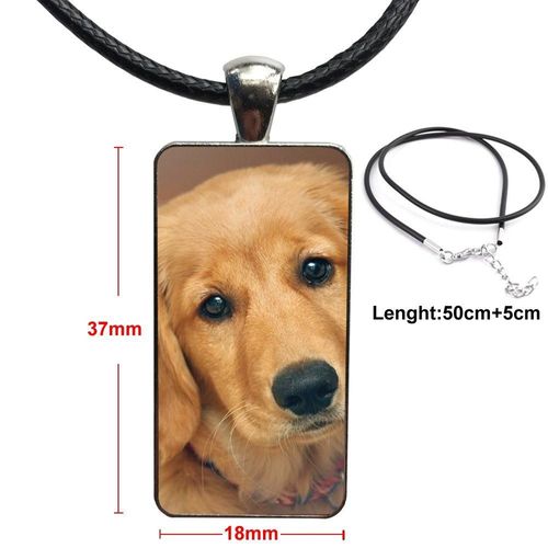Collier Ras Du Cou En Verre Pour Homme Et Femme, Pendentif Rectangulaire, Doré, Doux, Cadeau De Récupération, Chiot, Chien