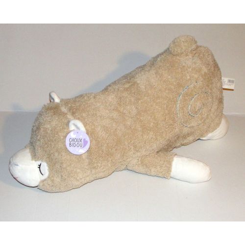 Doudou Ours Beige Choux Bidou Spirale Gifi - Peluche Ours Couché Qui Dort 58 Cm