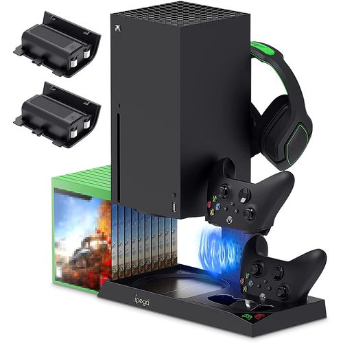 Xbox Séries X Ventilateur De Refroidissement, Dual Controller Chargeur Station Avec Batteries Rechargeables 2x1400mah, Support D'écouteurs Pour Série X Et 10 Stockage De Jeu Et Casque Accessoire