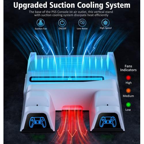 Support PS5 avec Ventilateur de Refroidissement at EU-Adaptateur pour PS5  console, Chargeur Manette PS5 avec Indicateur LED, Chargeur PS5 avec  Stockage 12 disques de Jeu