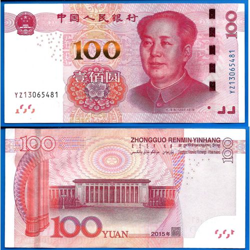 Chine 100 Yuan 2015 Yuans Billet Mao Asie