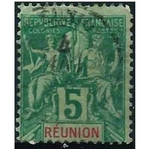 France, Ile De La Réunion, Colonie Française 1892, Beau Timbre Yvert 35, Type Sage "Colonies" 5c. Vert, Oblitéré, Tbe