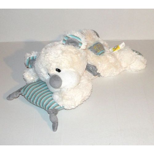 Peluche Ours Allongé Sur Un Coussin Tricot Velour - Doudou Ours Crême Partner Jouet 39 Cm