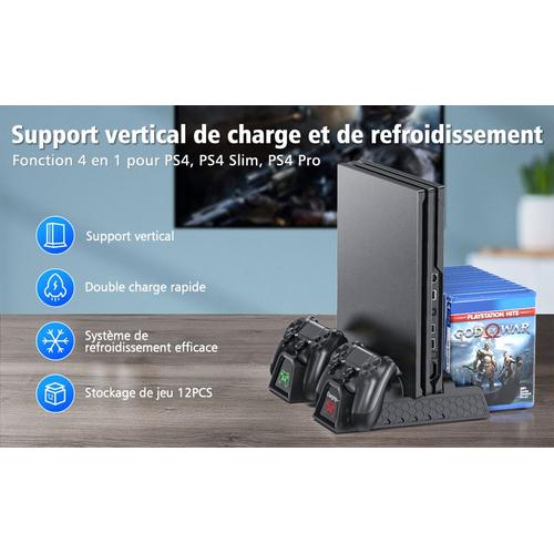 Support Ventilateur de Refroidissement PS4/PS4 Pro/PS4 Slim, Chargeurs pour  Manette PS4, Stockage 12 disques de Jeu - Cdiscount