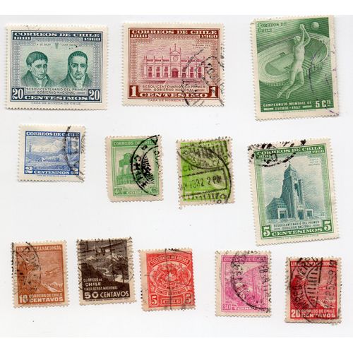 Chili- Lot De 12 Timbres Oblitérés Divers