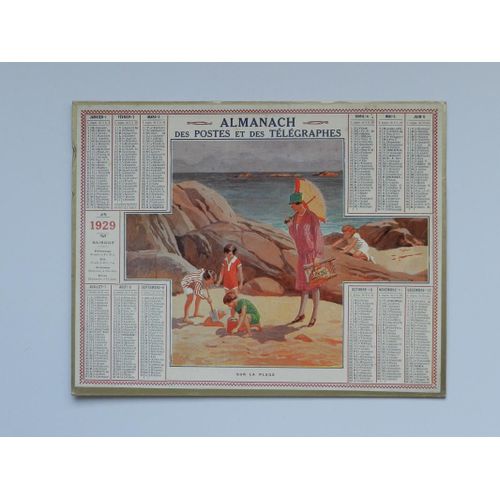 Calendrier Des Postes Et Télégraphes 1929 (Sur La Plage )