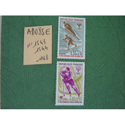 Ad 085 E / Lot De 2 Timbres France Neufs 1968*N°1543/1544 "Xé J.O D'hiver Grenoble