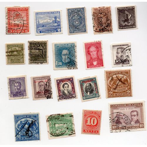 Chili- Lot De 19 Timbres Oblitérés Avec Trace De Charnière- Divers